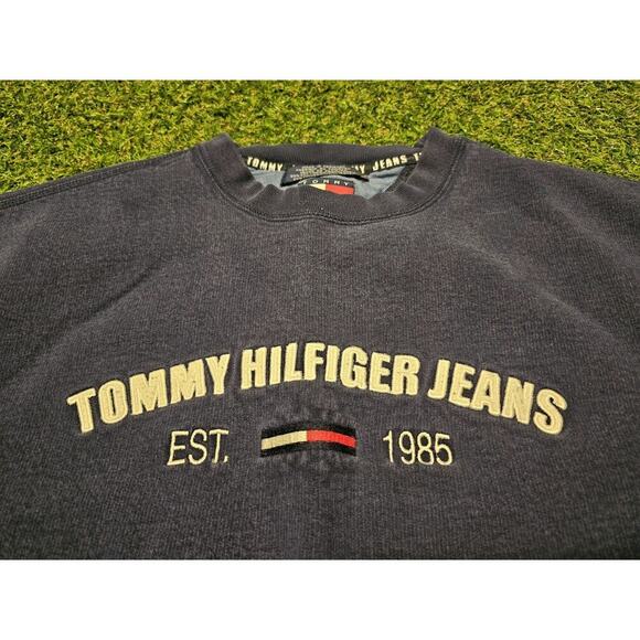 Vtg 90s Tommy Hilfiger Tommy Jeans Embroidered Crewneck Sweatshirt Size L Navy - Picture 2 of 6